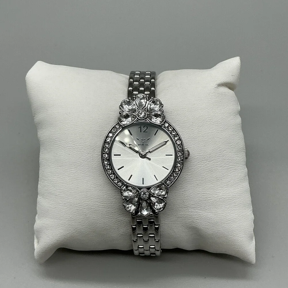 Invicta 69111 Womens Watch 30mm Silver Crystal Bezel Stainless Bracelet 7.75